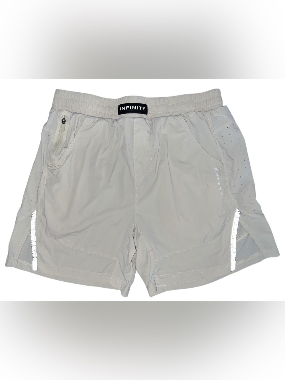 Alphalete Infinity UNLINED Women's M* Shorts Beige / Tan Infinity Zip Pocket